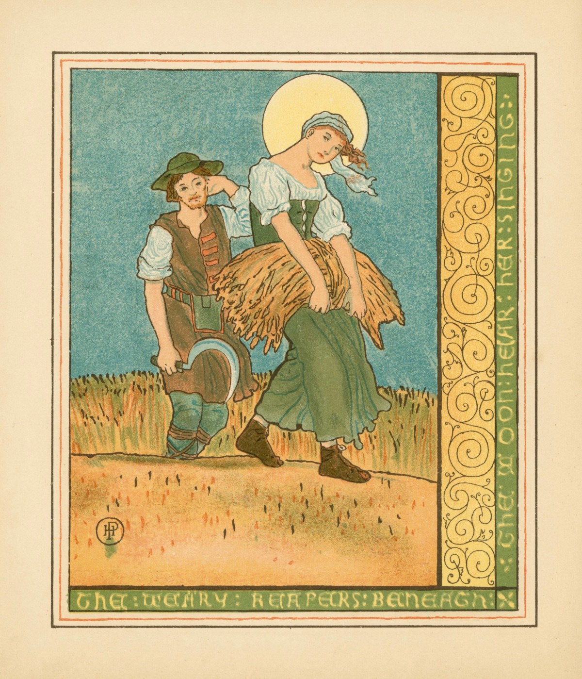 Howard Pyle, 'The weary reapers beneath the moon hear her singing'