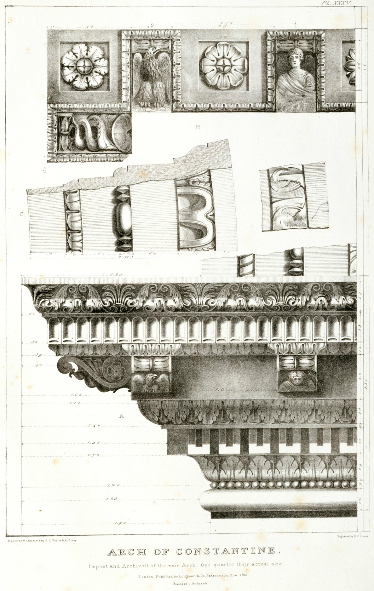 G.L. Taylor and Edward Cresy, Arch of Constantine, Rome: impost and archivolt of the main arch, one quarter their actual size
