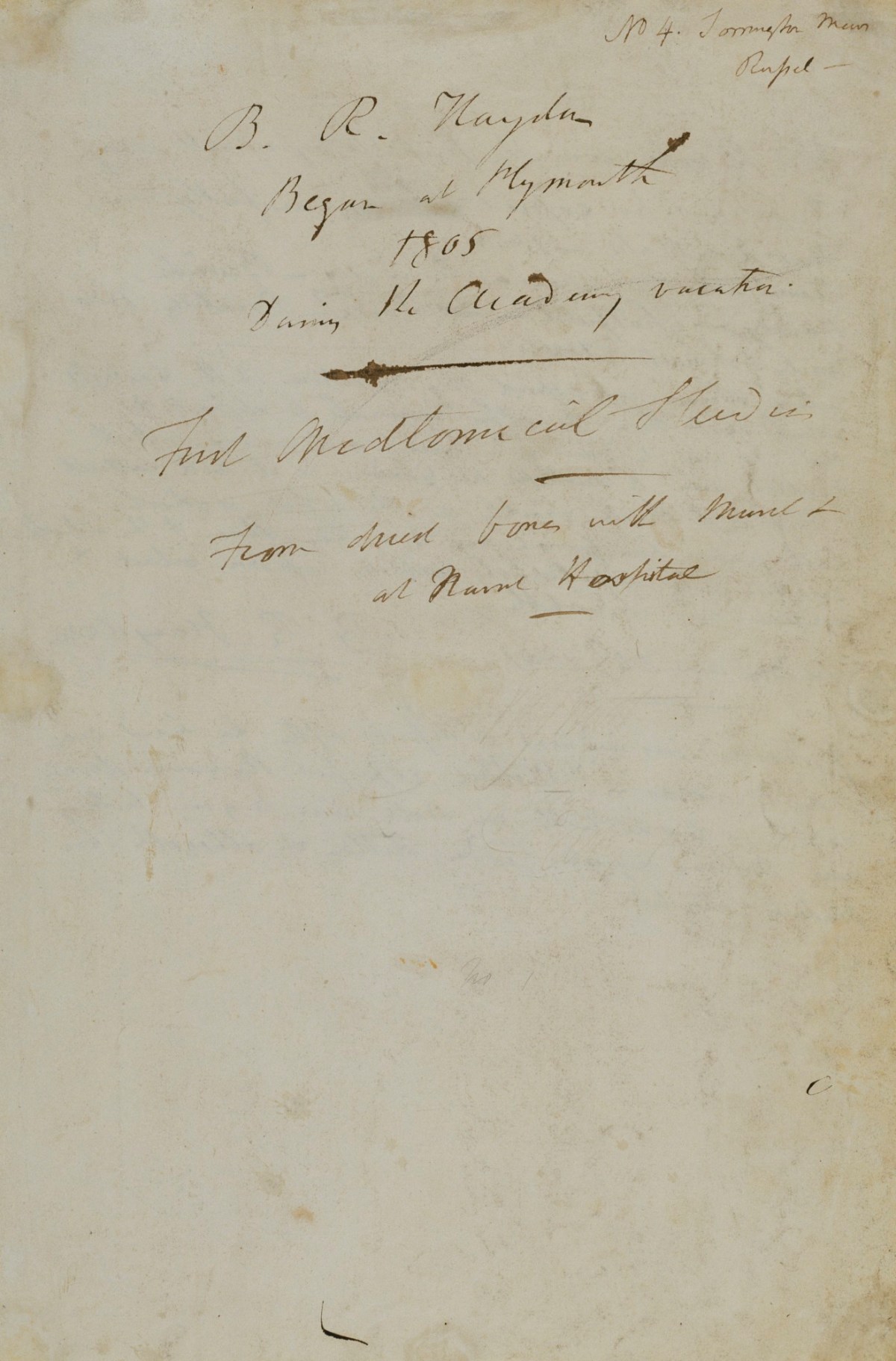 Benjamin Robert Haydon, Title sheet for Benjamin Robert Haydon's album of anatomical studies