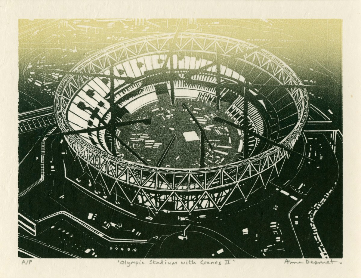 Anne Desmet RA, Olympic Stadium with Cranes II