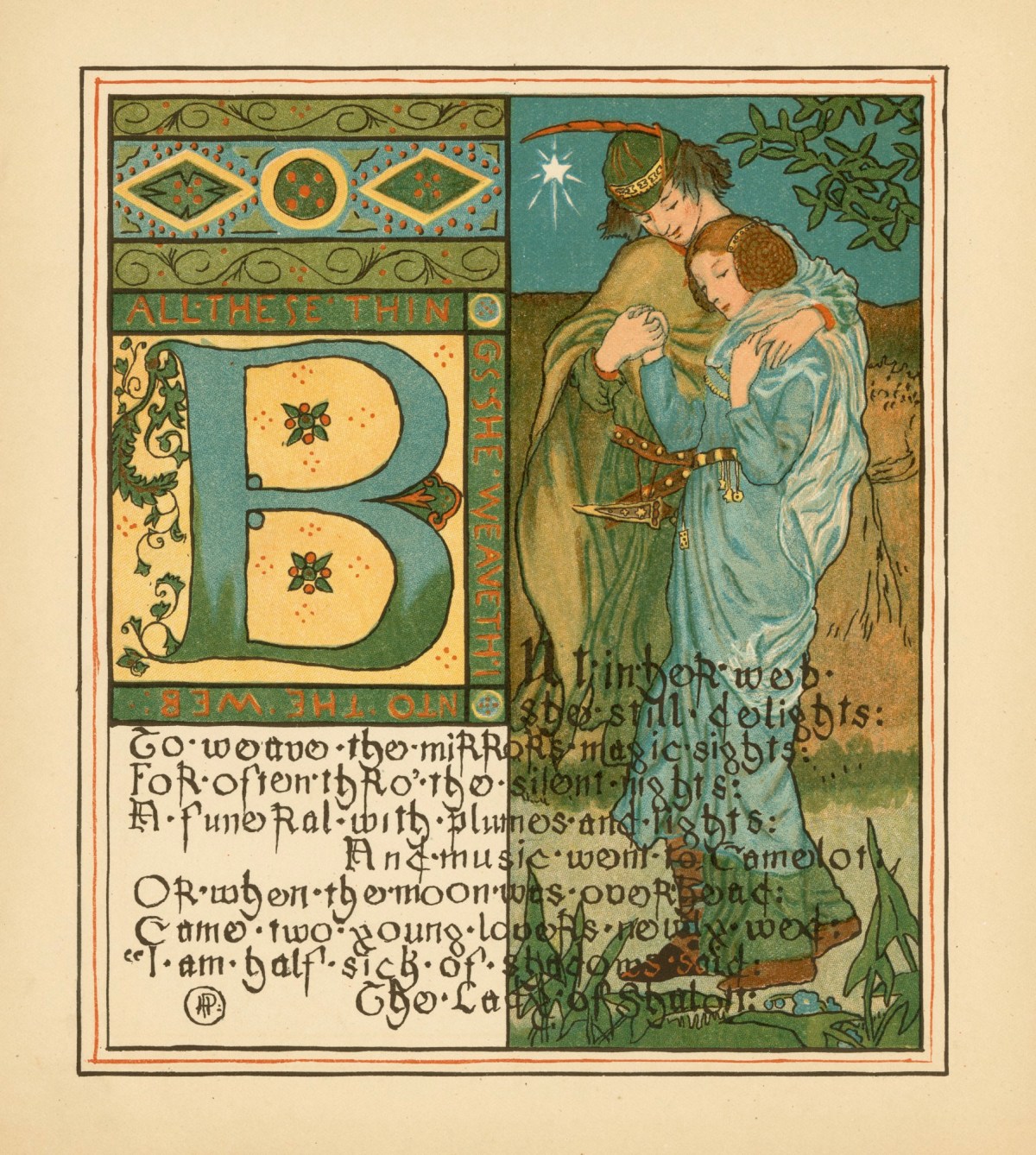 Howard Pyle, 'But in her web she still delights / To weave the mirror's magic sights'