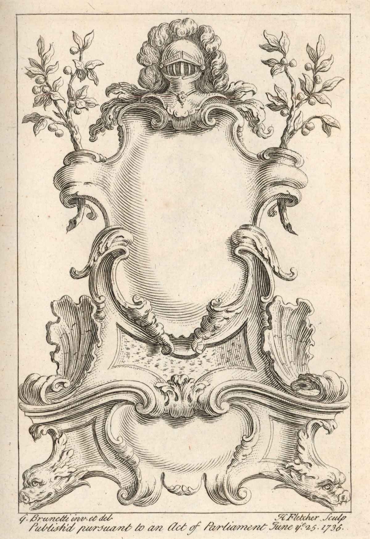 Gaetano Brunetti, Design for an escutcheon with oak leaves and plumed helmet