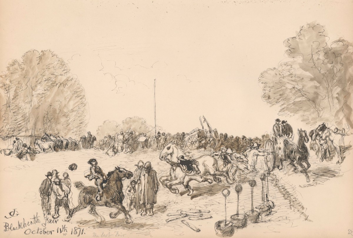Sir John Gilbert RA, Leaf from a sketchbook with a drawing of Blackheath Fair