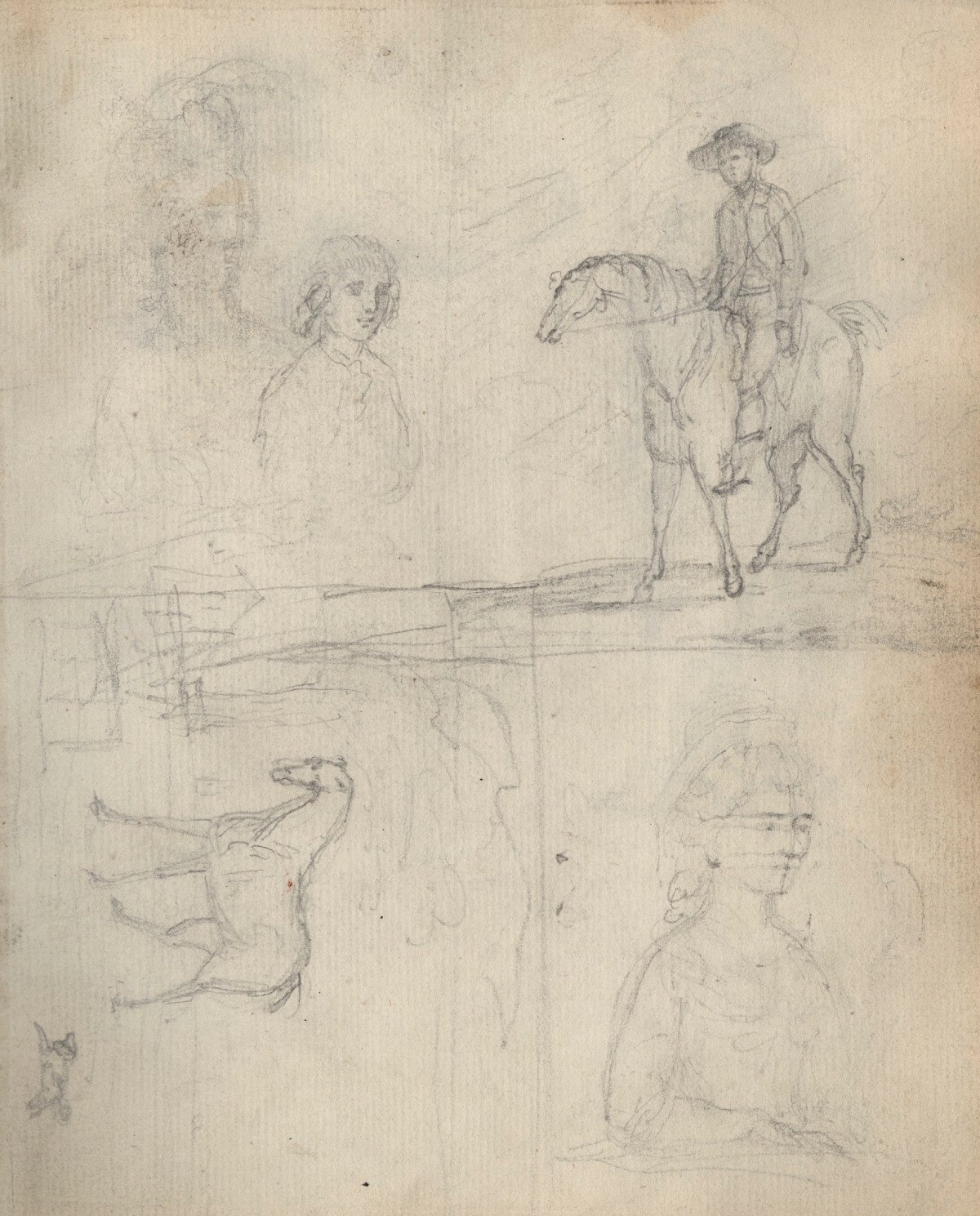 Unknown artist, Leaf from a sketchbook with sketches for, or after, a set of portraits