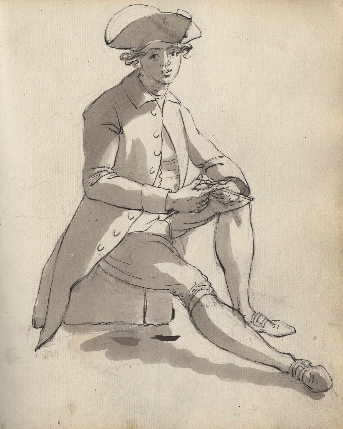 Unknown artist, Leaf from a sketchbook with a drawing of seated man