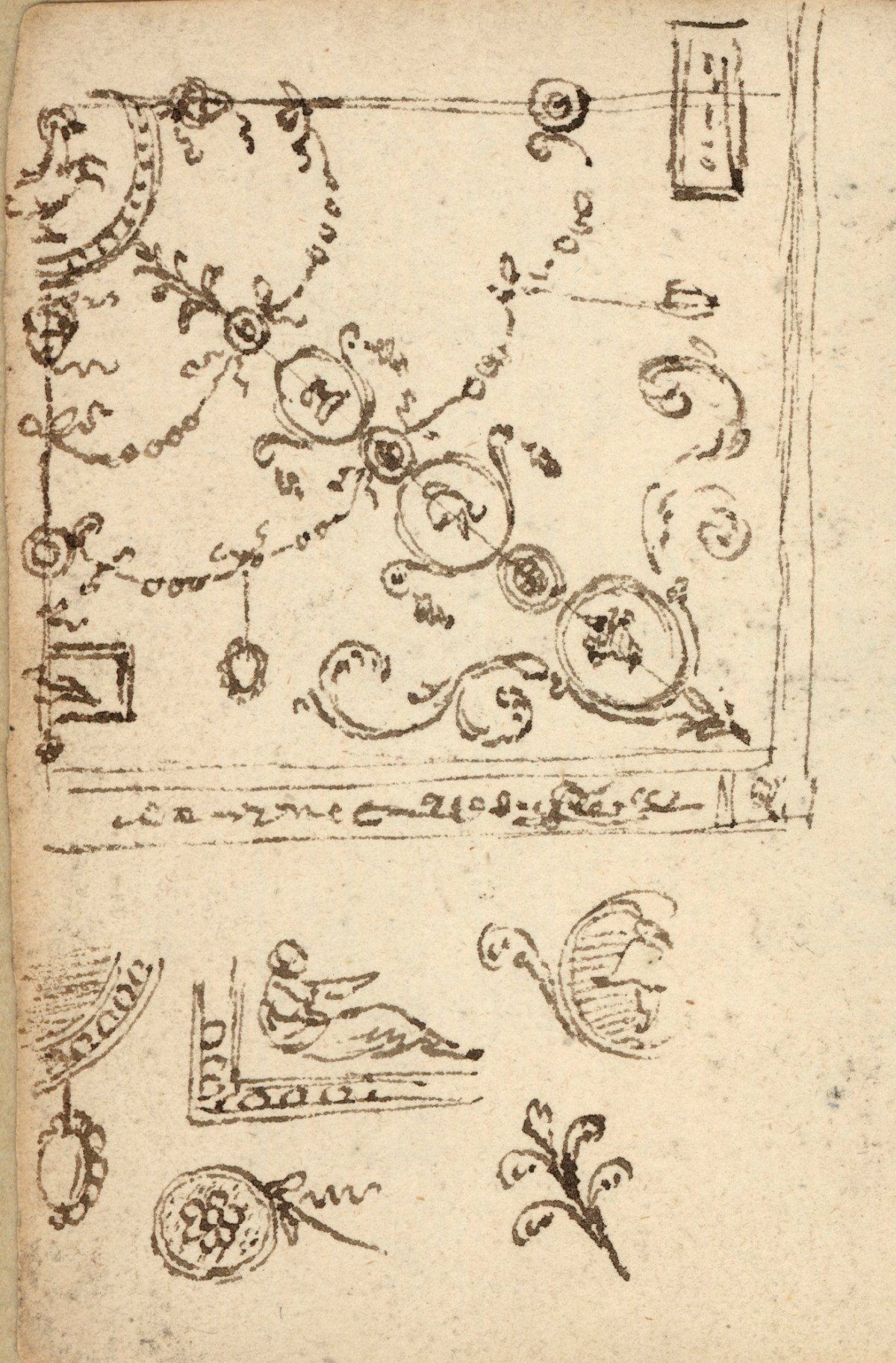 Benjamin West PRA, Leaf from a sketchbook with drawings of grotesque ornament