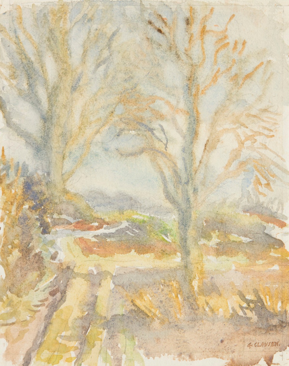Sir George Clausen RA, Landscape study with trees