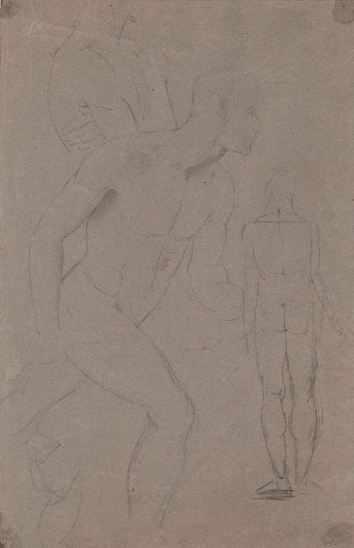 Benjamin Robert Haydon, Two drawings of a male nude seen from the side and the back