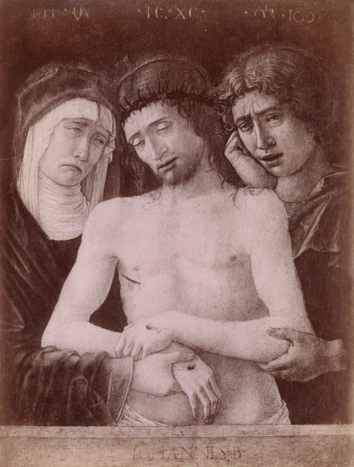 Fratelli Alinari Editori (Florence), Photograph of 'Gesu Cristo morto tra la Madonna e San Giovanni Evangelista' by Giovanni Bellini