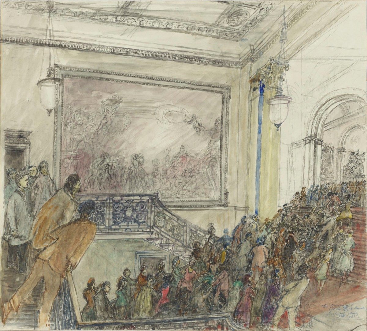 Sir Albert Richardson PRA, The Starecase at the Royal Academy, preliminary study