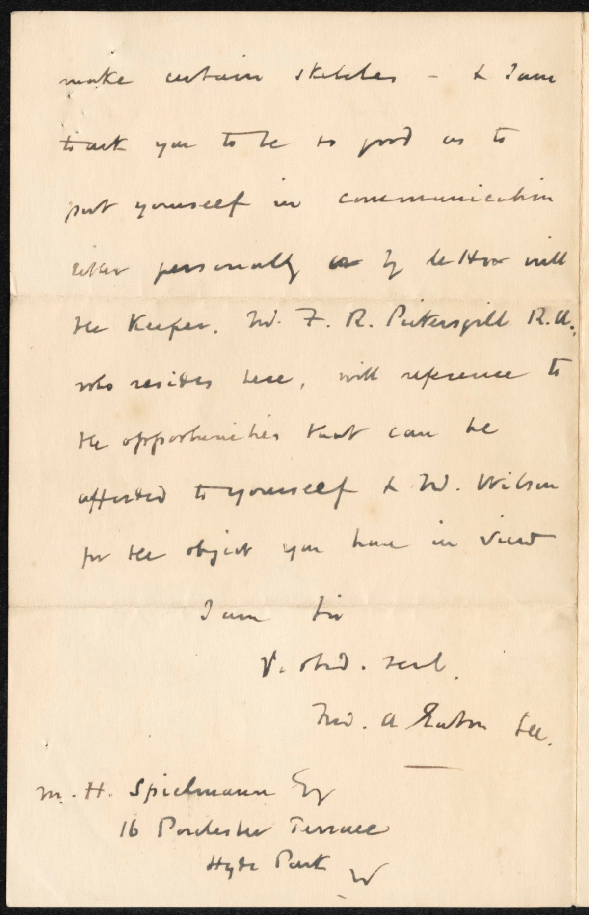 , Fred. A. Eaton, Royal Academy of Arts, London, to Spielmann