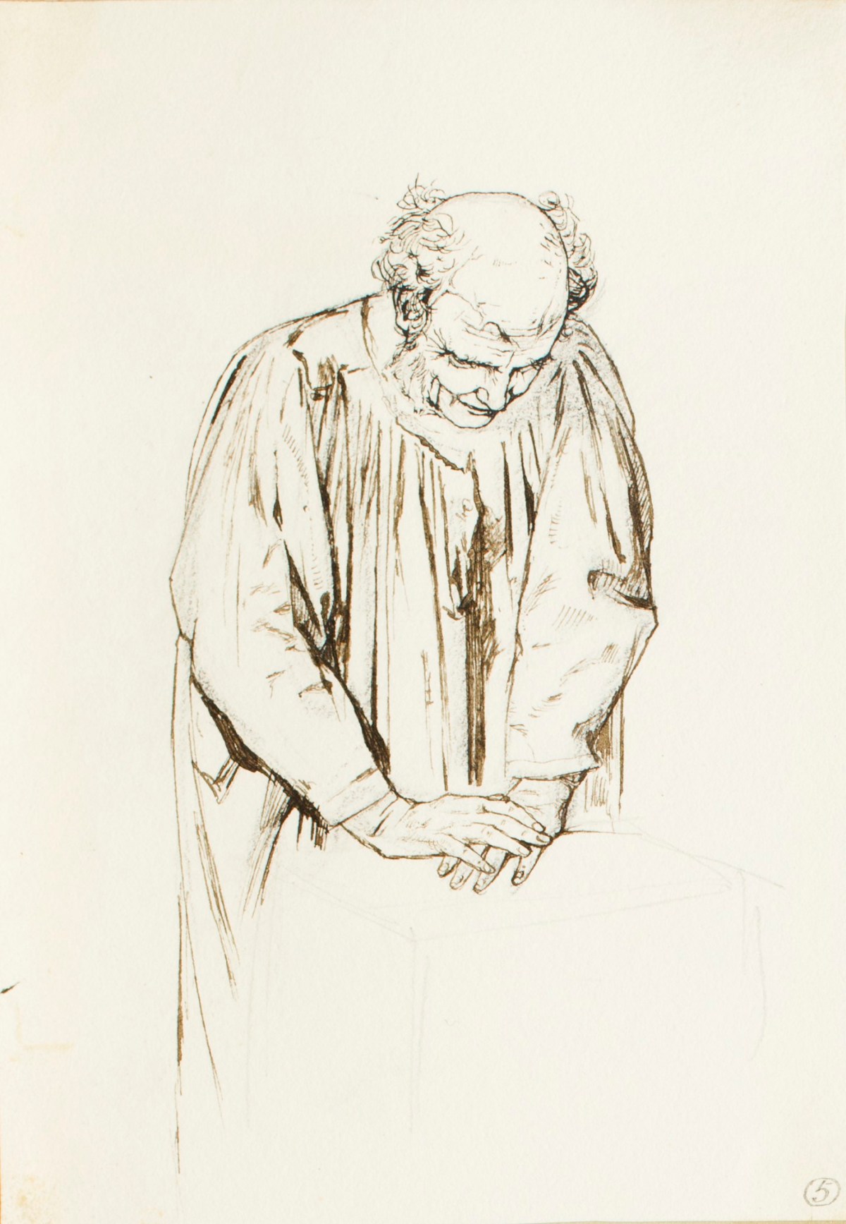 Henry Hugh Armstead RA, Half-length study of a man with his head bowed, for the 'History of the Shirleys' reliefs