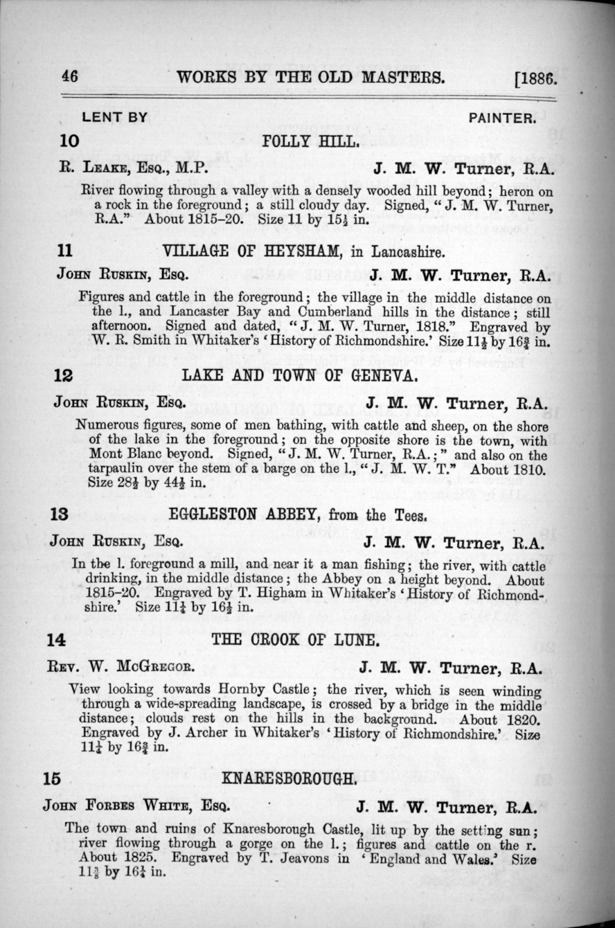 Page 46 of 1886 - Old Masters, deceased masters of the British School, Joseph Wright of Derby ARA and J.M.W. Turner RA