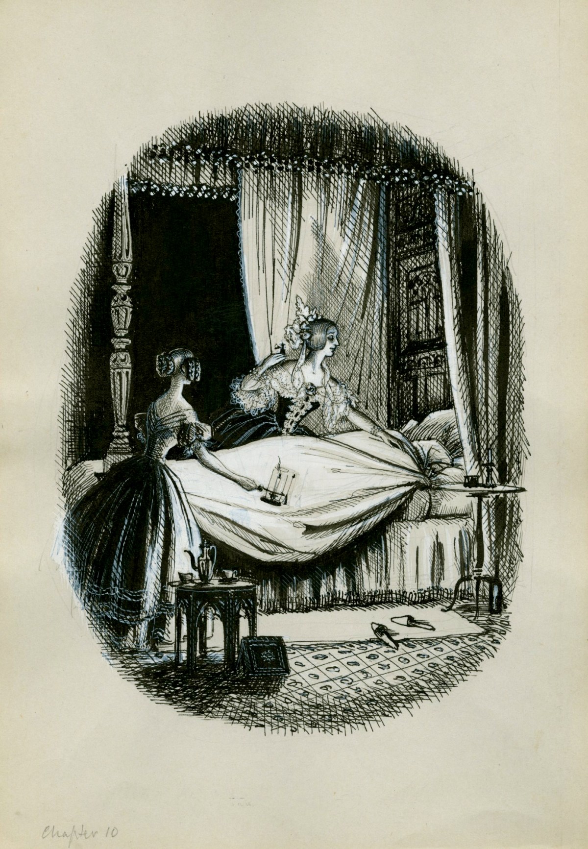Charles W. Stewart, 'Madame uttered a slumbering moan, and turned more upon her face', illustration for Chapter 10 of Uncle Silas