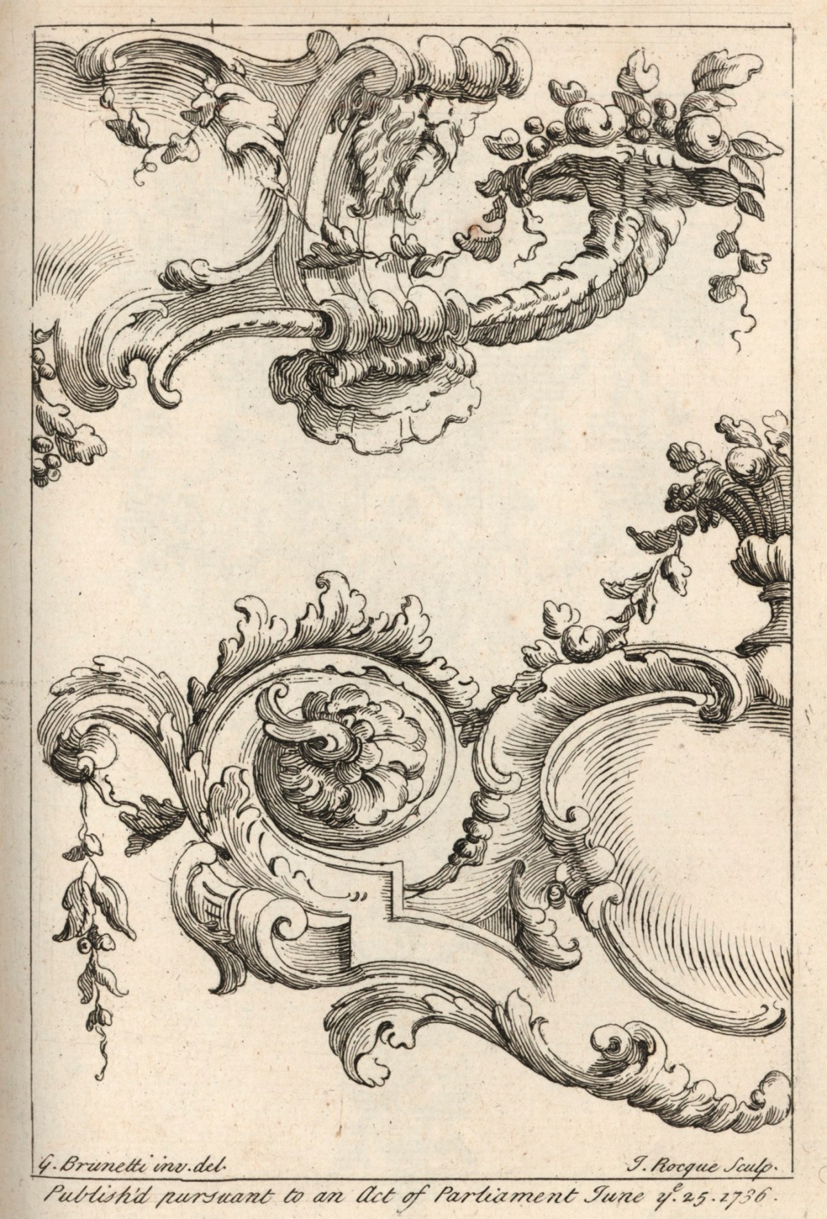 Gaetano Brunetti, Scrolled cartouches with fruit and foliage