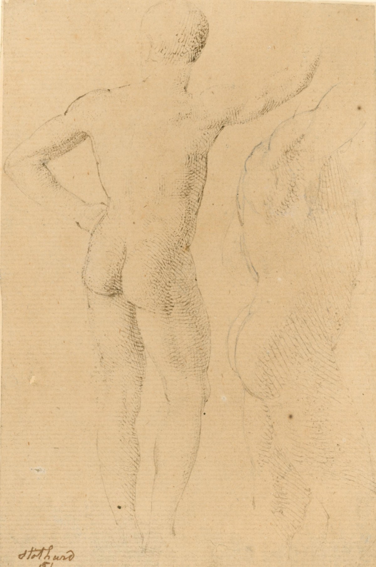 Thomas Stothard RA, Two sketches of a standing male nude viewed from the back