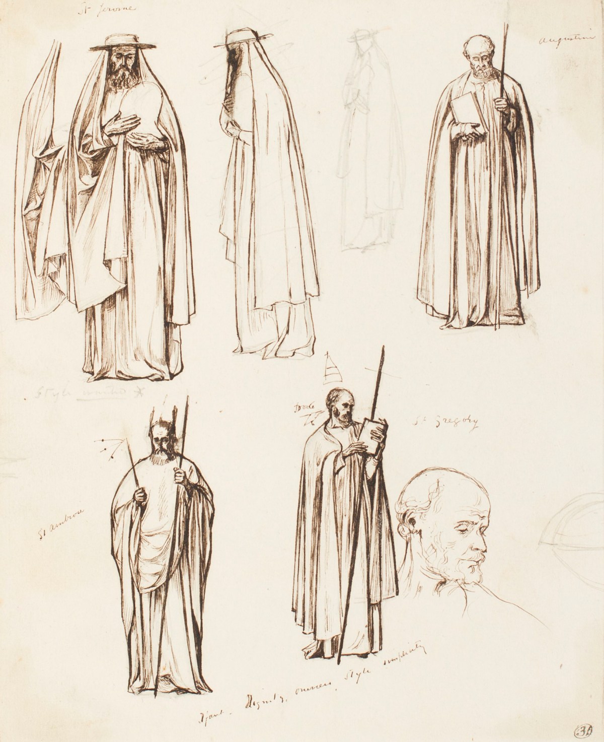 Henry Hugh Armstead RA, Studies of the Doctors of the Church, for carving designs at Llandaff Cathedral
