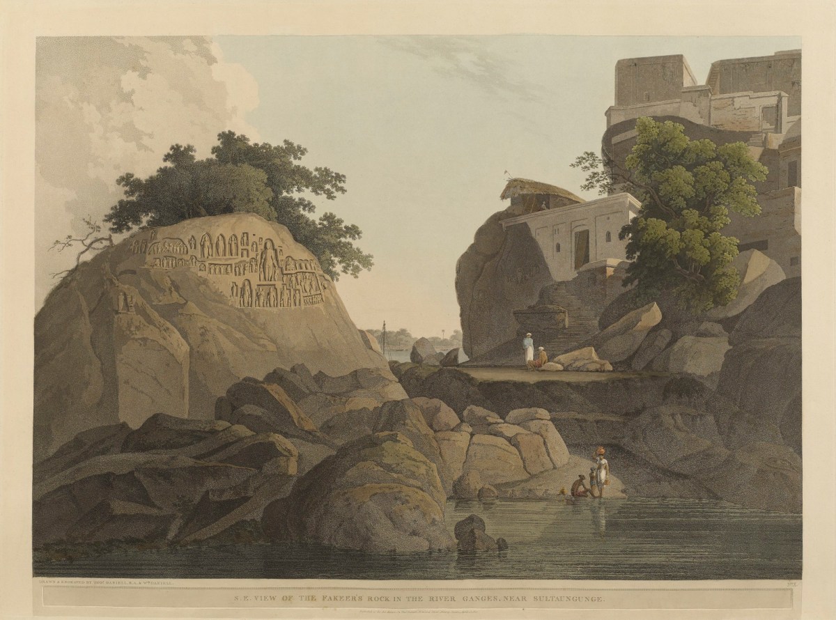 Thomas Daniell RA, S.E. view of the Fekeer's rock in the river Gange, near Sultaungunge