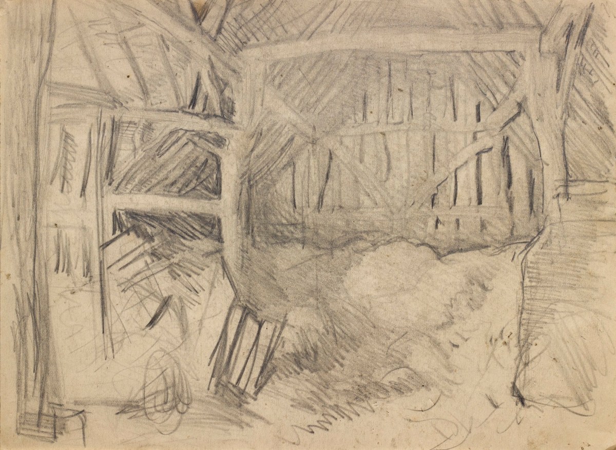 Sir George Clausen RA, Study of a barn interior relating to 'Metson's Barn'