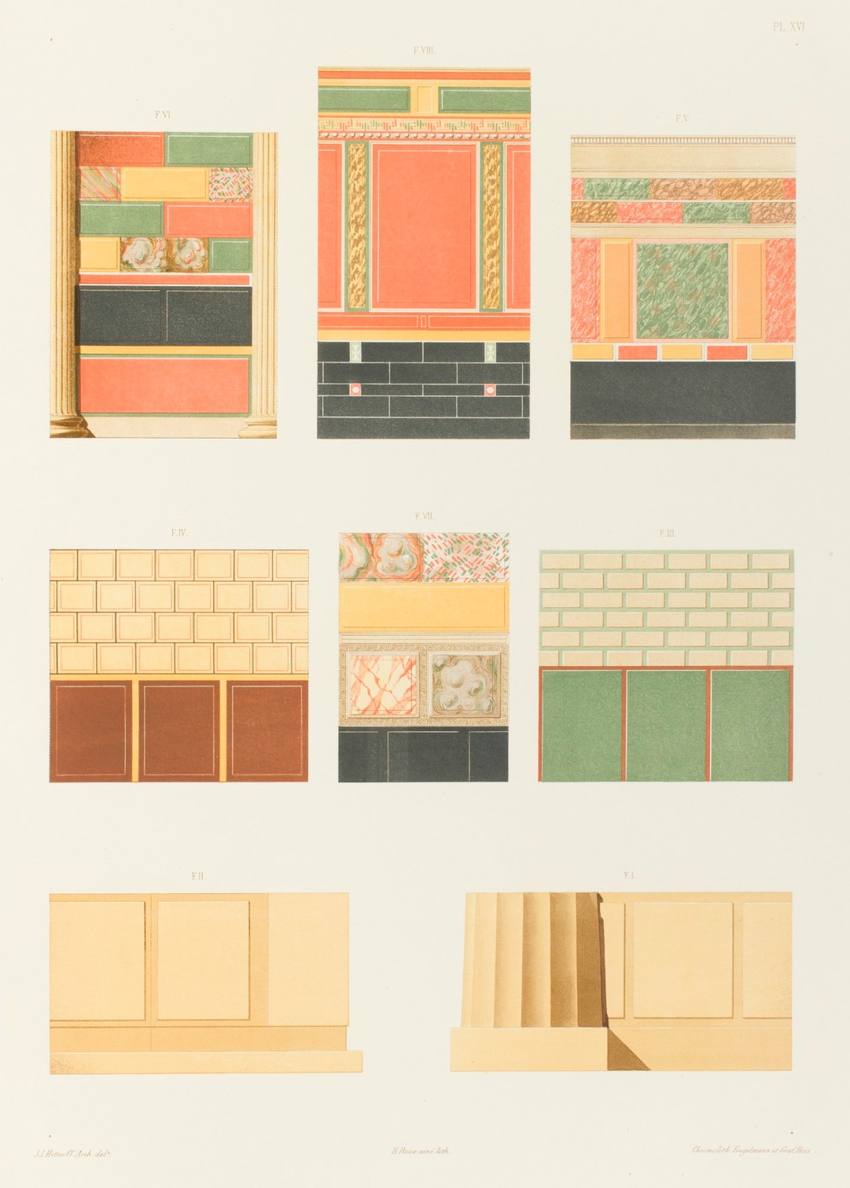 Jakob Ignaz Hittorff, Assises inférieures d'un temple à Sélinonte et du temple de Némésis à Rhamnus; décorations analogues en stuc et en peintre, tirées d'édifices et d'habitations à Pompéi
