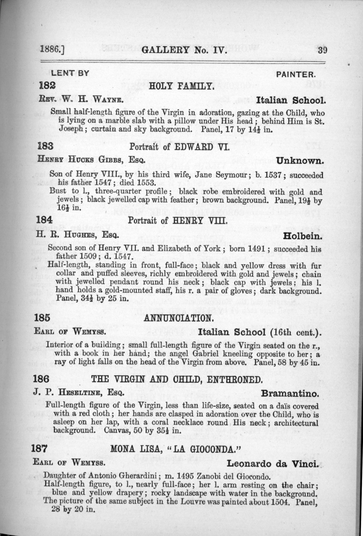 Page 39 of 1886 - Old Masters, deceased masters of the British School, Joseph Wright of Derby ARA and J.M.W. Turner RA