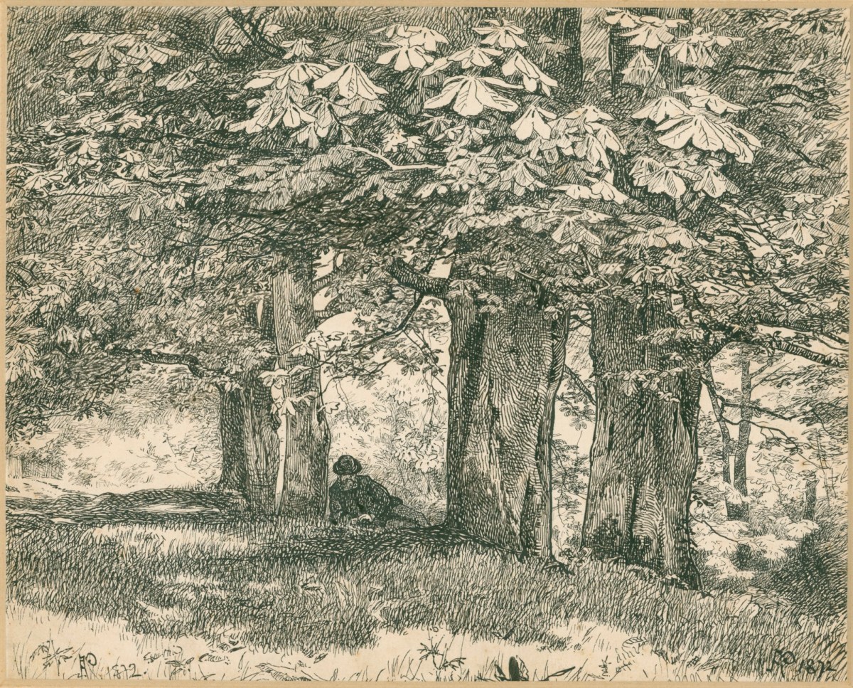 Alfred Parsons RA, A man sitting under the shade of a group of trees