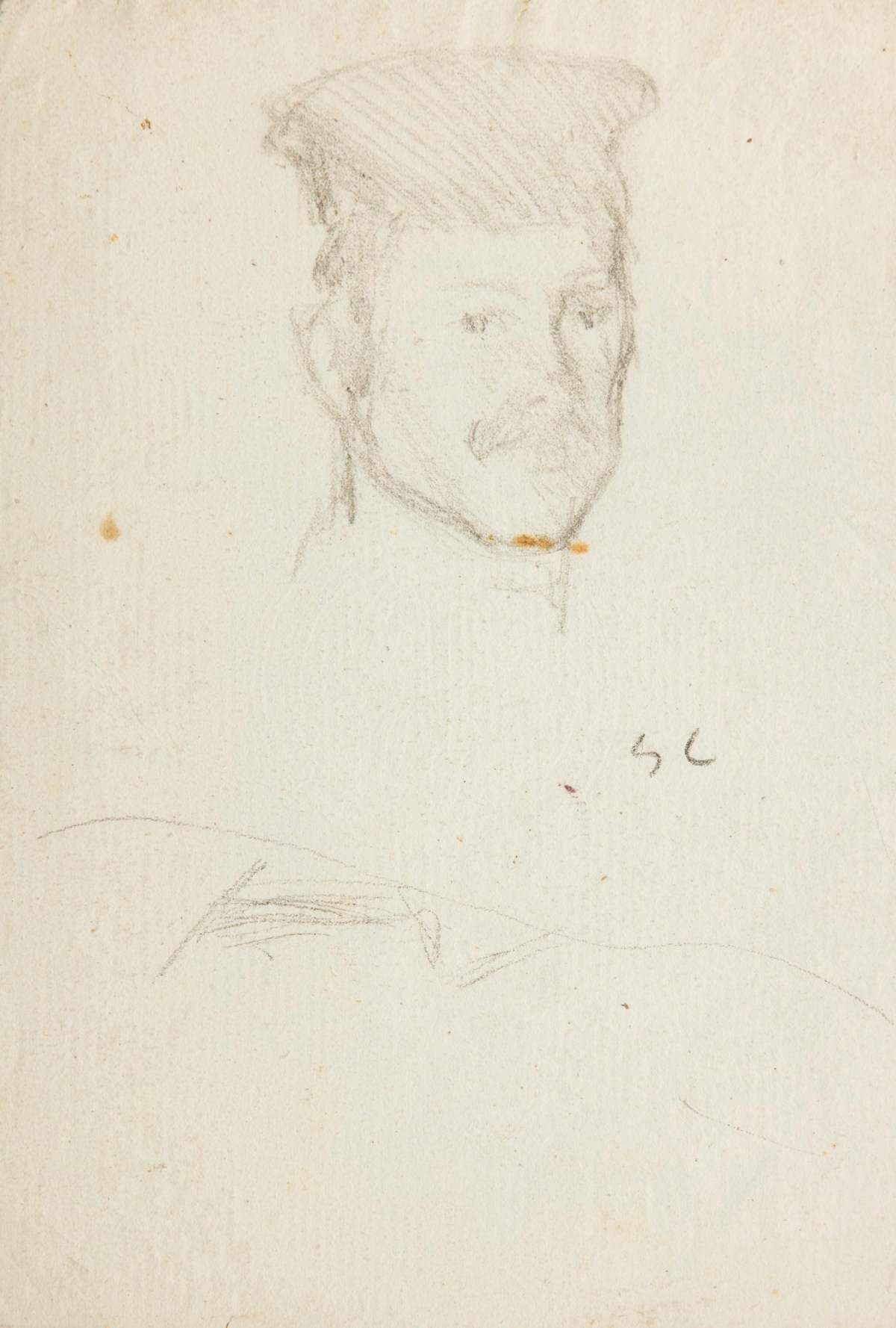 Sir George Clausen RA, Sketch of a man's head for 'The Old Barn'