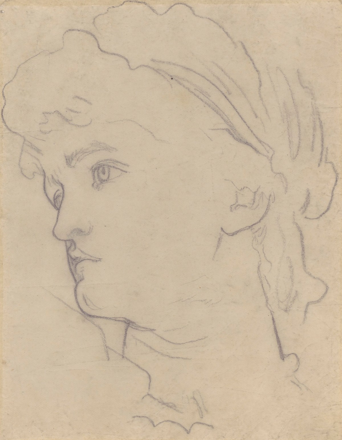 Lord Leighton PRA, Tracing for a female head, probably for 'The Jealousy of Simoetha the Sorceress'