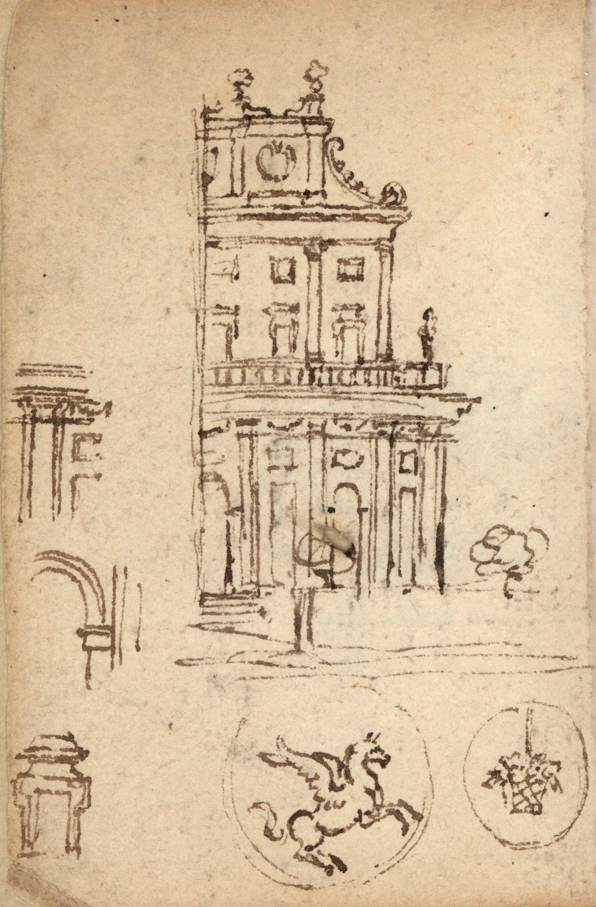 Benjamin West PRA, Leaf from a sketchbook with drawings of architecture and ornament