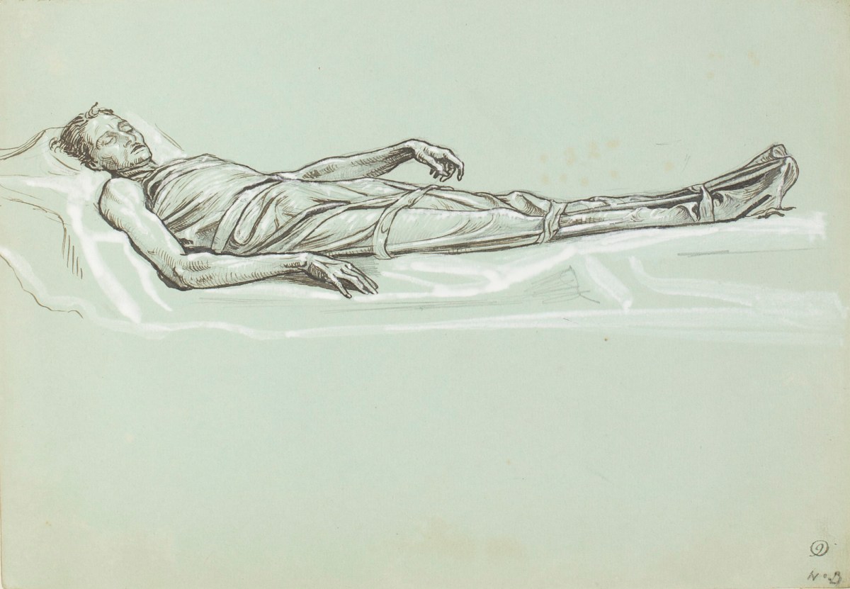 Henry Hugh Armstead RA, Study of a man in a shroud for the reredos of Hythe Church, Kent
