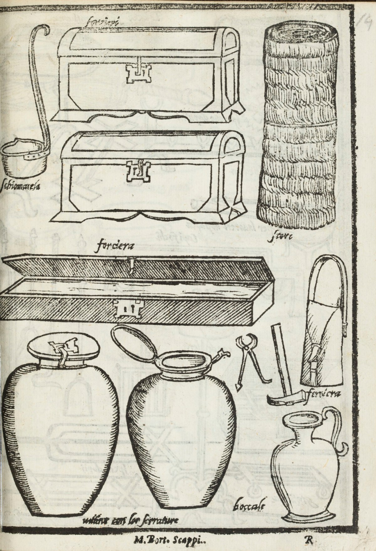 Unsigned, Engraving depicting kitchen containers.