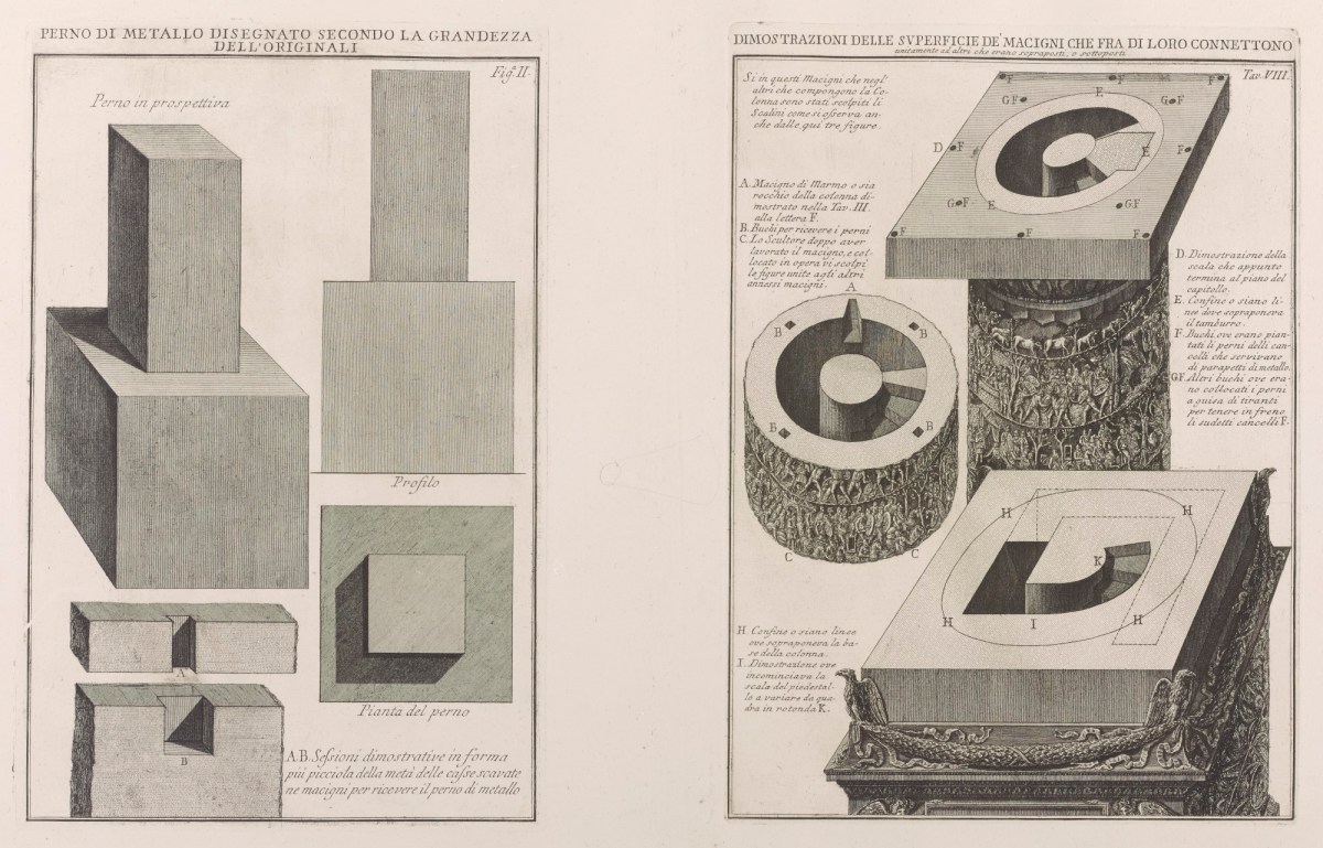 Unsigned, Designs of the pivots and weights connecting the sections of Trajan's Column