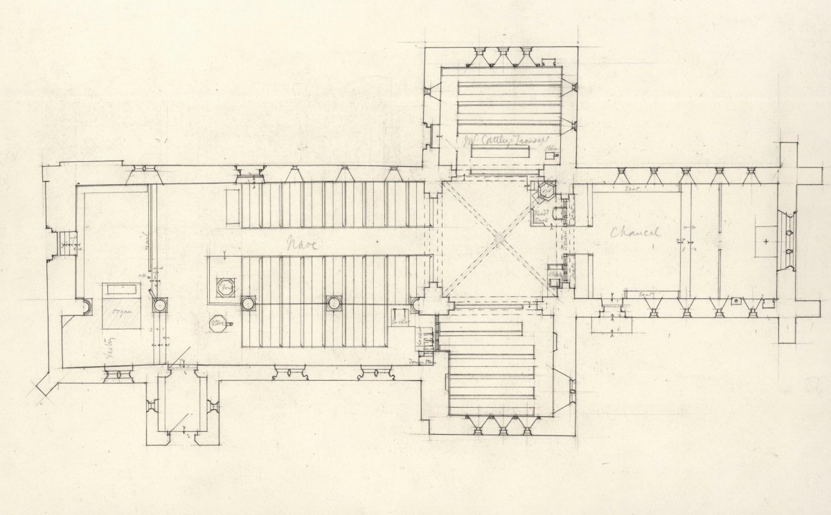 Richard Norman Shaw RA, Survey drawing of St Margaret's Church, Chipstead, Surrey: ground plan