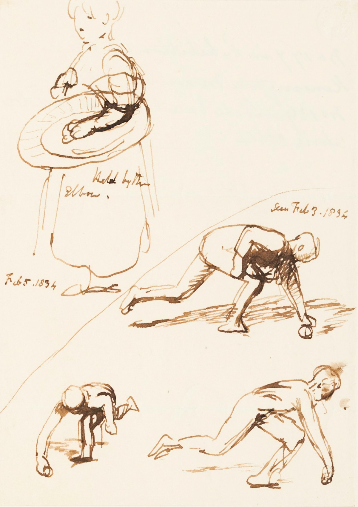 William Mulready RA, A sheet of sketches of a boy with a ball and a standing woman