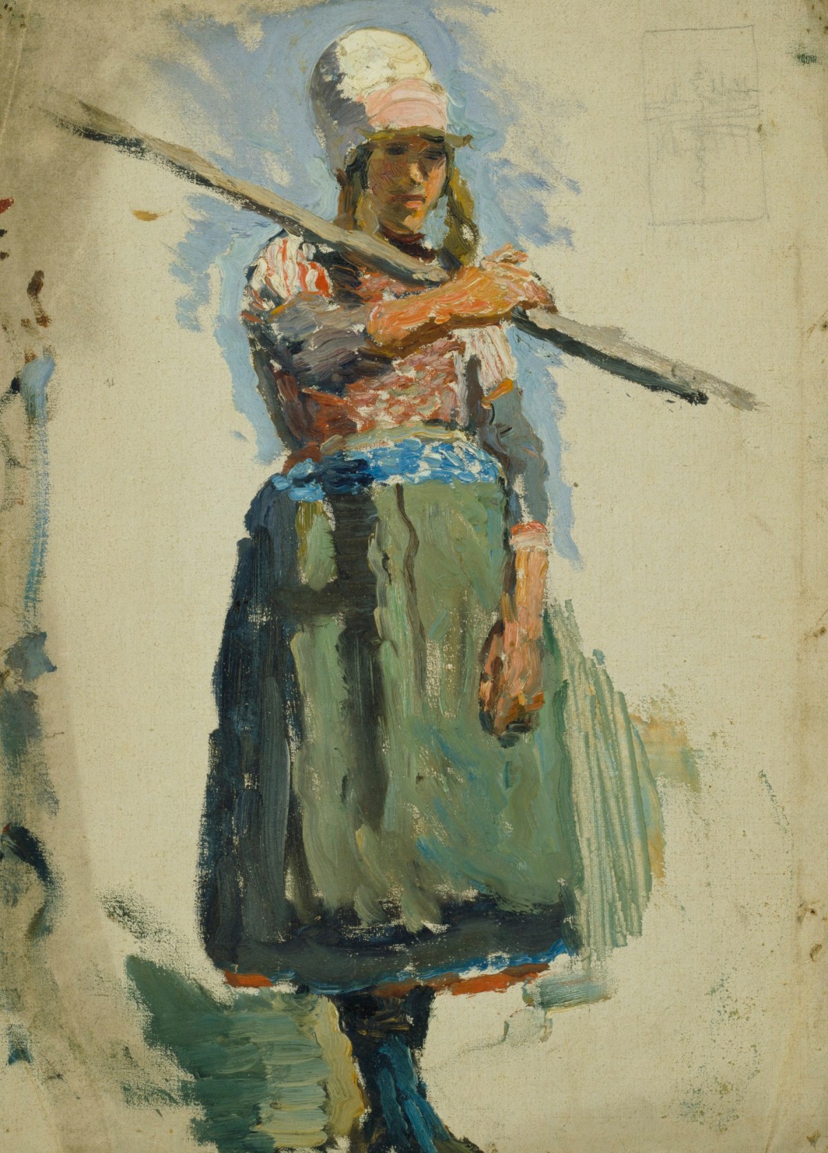 Sir George Clausen RA, Study of a young girl carrying a pole (Marken)