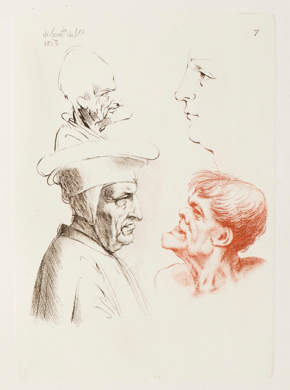 Leonardo da Vinci, Four Caricature Heads in Profile