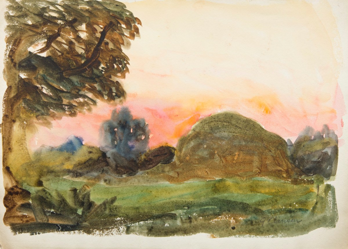 Sir George Clausen RA, Landscape at sunset