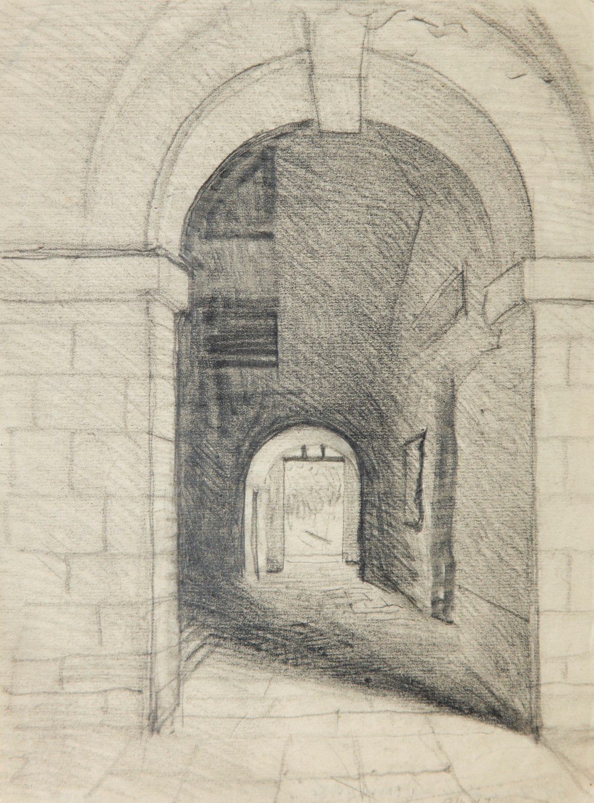 Sir George Clausen RA, View through an archway at the Hotel de Ville, Quimperlé