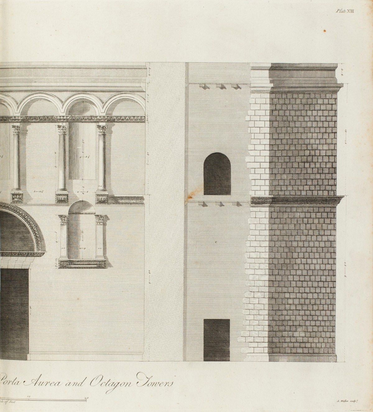 Charles-Louis Clérisseau, Noth wall and octagonal towers of the Diocletian palace in Split