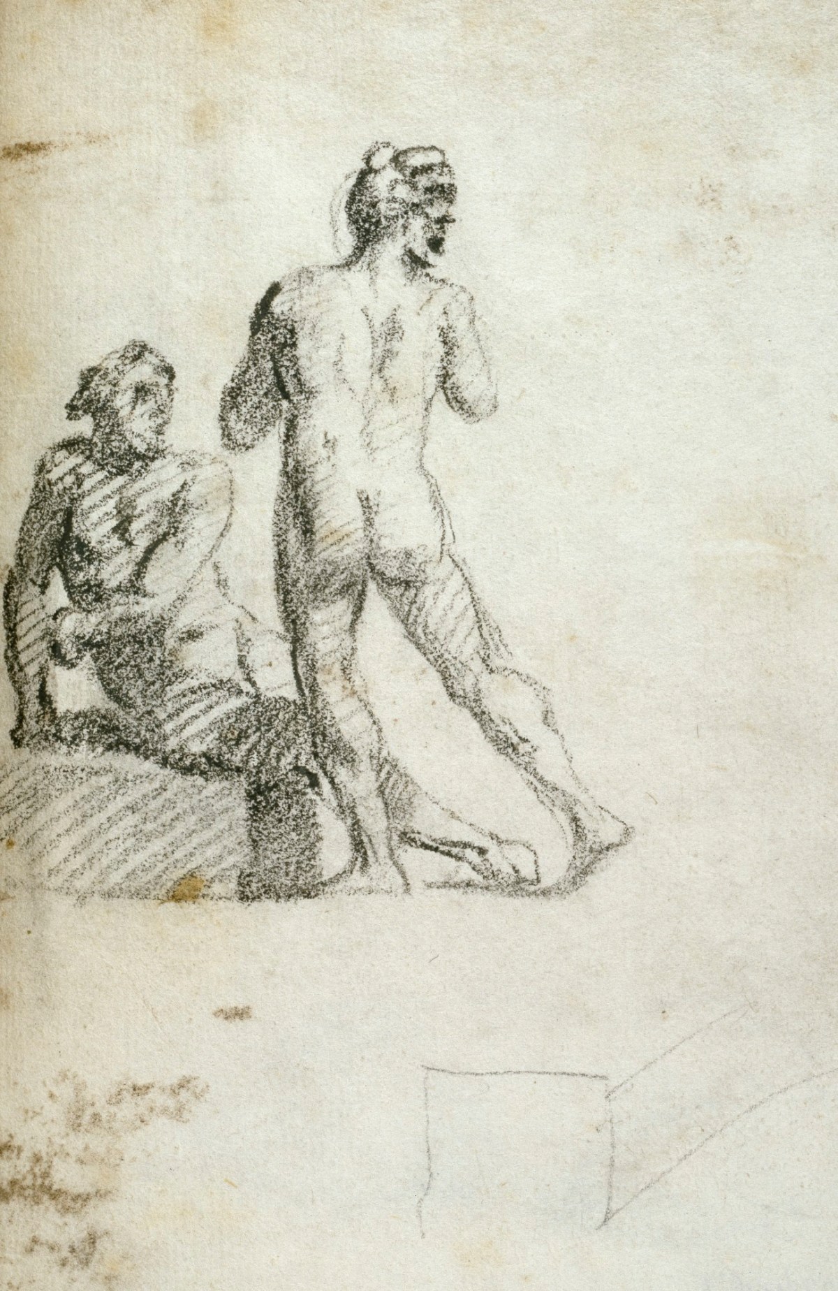 Benjamin West PRA, Leaf from a sketchbook with a drawing of two male nudes