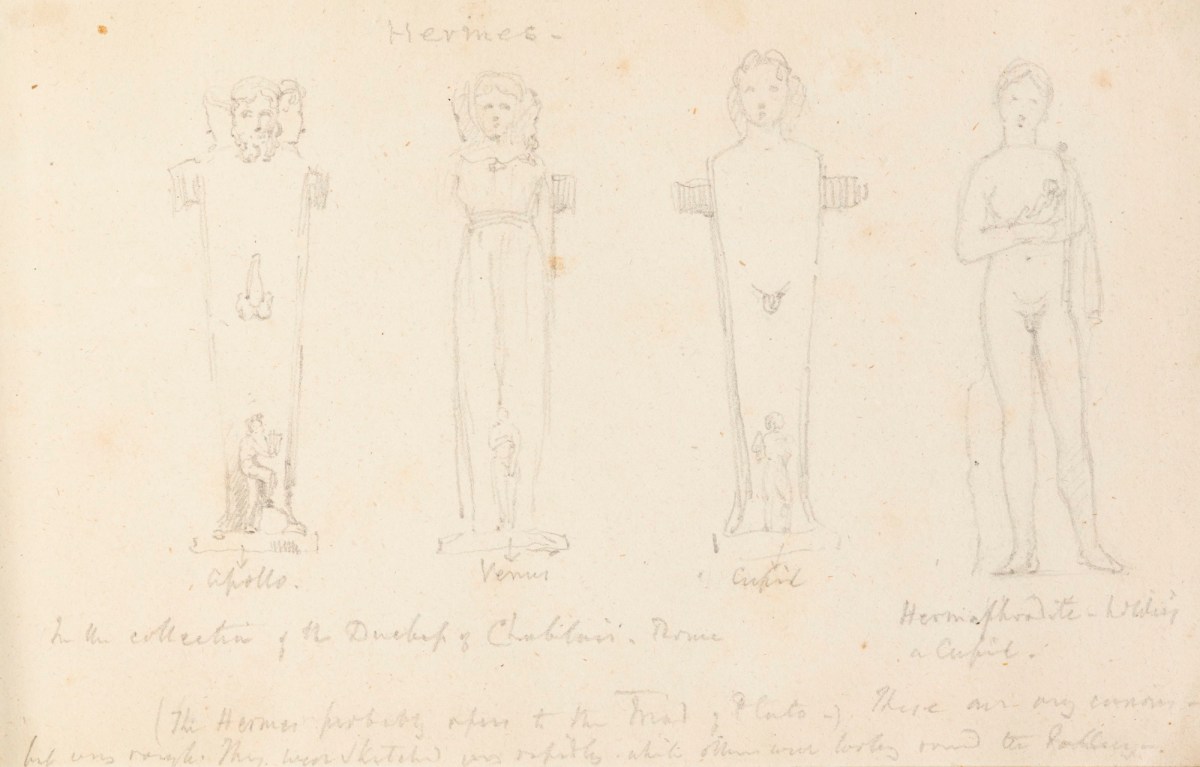 Richard Westmacott the Younger RA, Pencil drawing of four Classical sculptures from the collection of the Duchess of Chablais, Rome