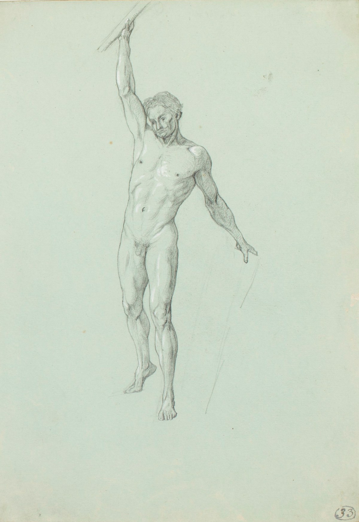 Henry Hugh Armstead RA, Study of a male nude for a silver centrepiece designed by Armstead for presentation to the Royal Academy
