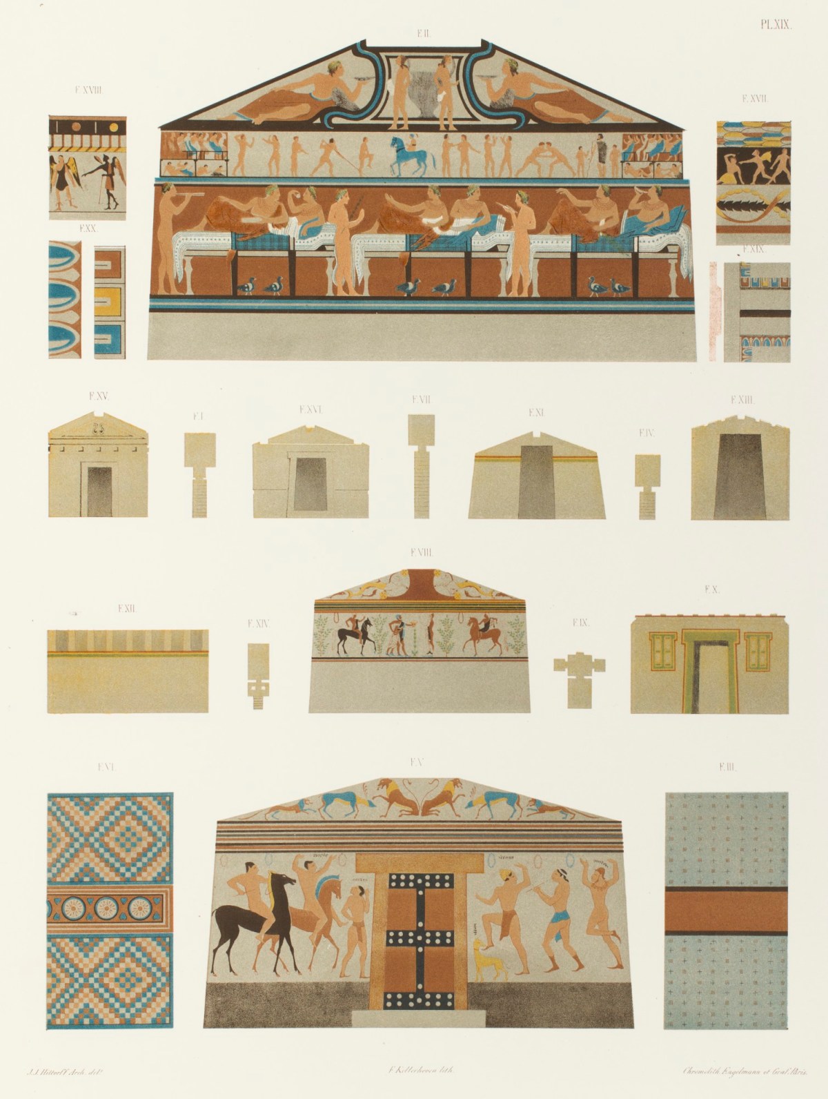 Jakob Ignaz Hittorff, Plans, coupes et détails de tombeaux étrusques et autres
