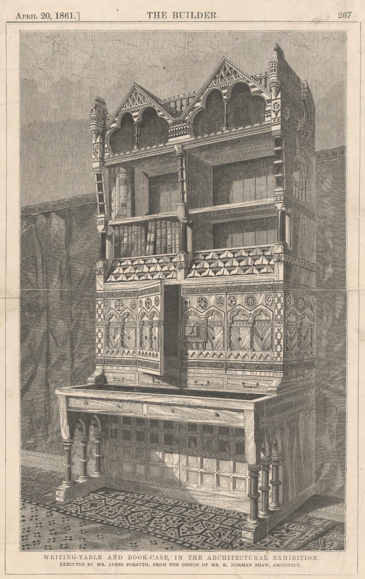 Richard Norman Shaw RA and James Forsyth, Writing-table and book-case executed by James Forsyth from the design of R. Norman Shaw