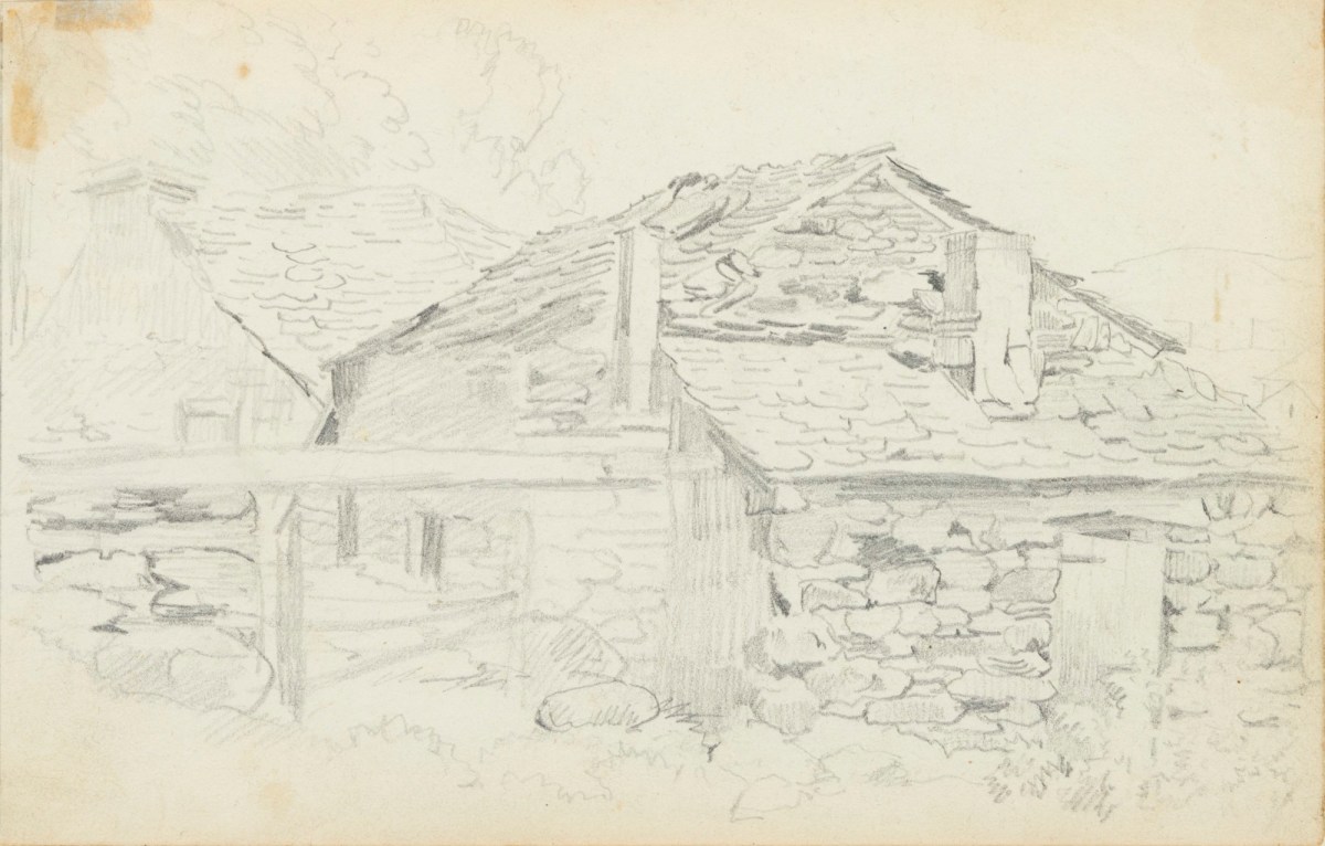 Philip Reinagle RA, Drawing of the back of a stone house