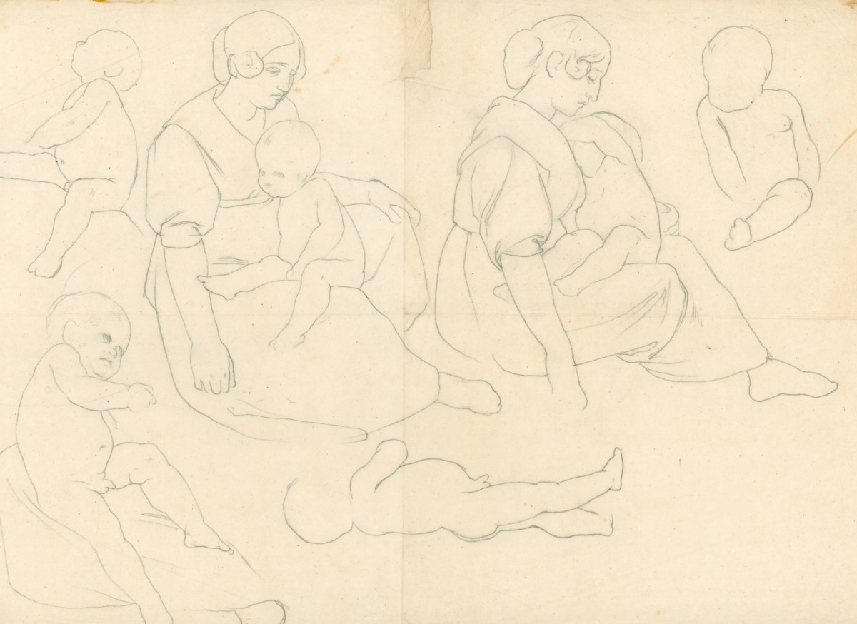 Lord Leighton PRA, Tracing of two women with infants
