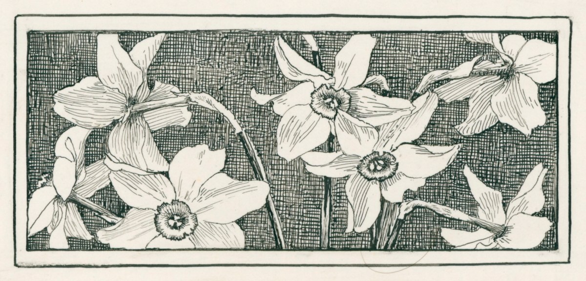 Alfred Parsons RA, Design with daffodils against a dark background