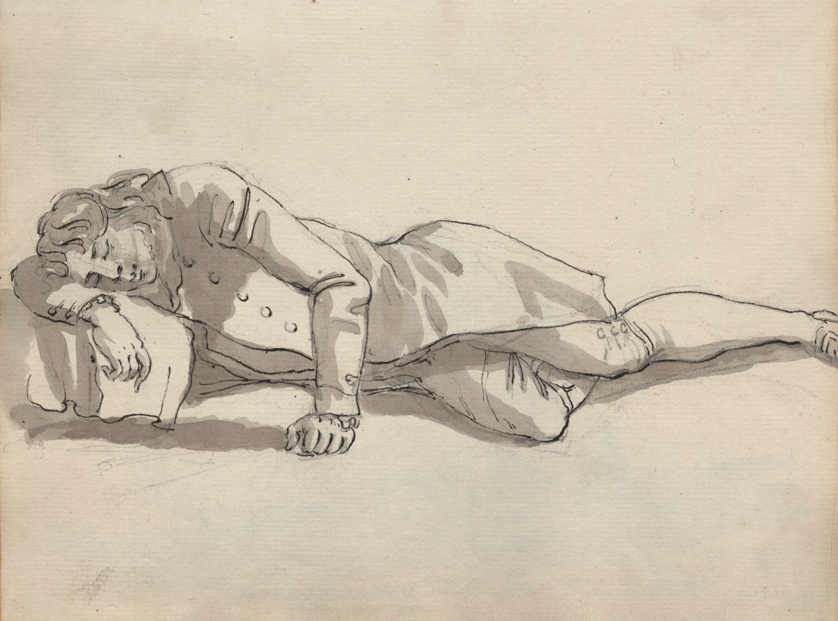 Unknown artist, Leaf from a sketchbook with a drawing of a reclining man