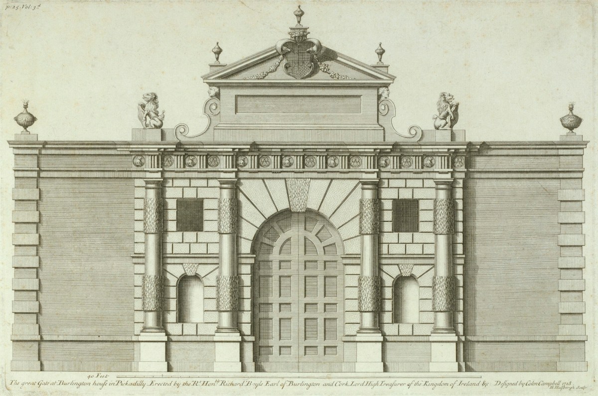 Colen Campbell, The great Gate at Burlington House in Pickadilly (1718)