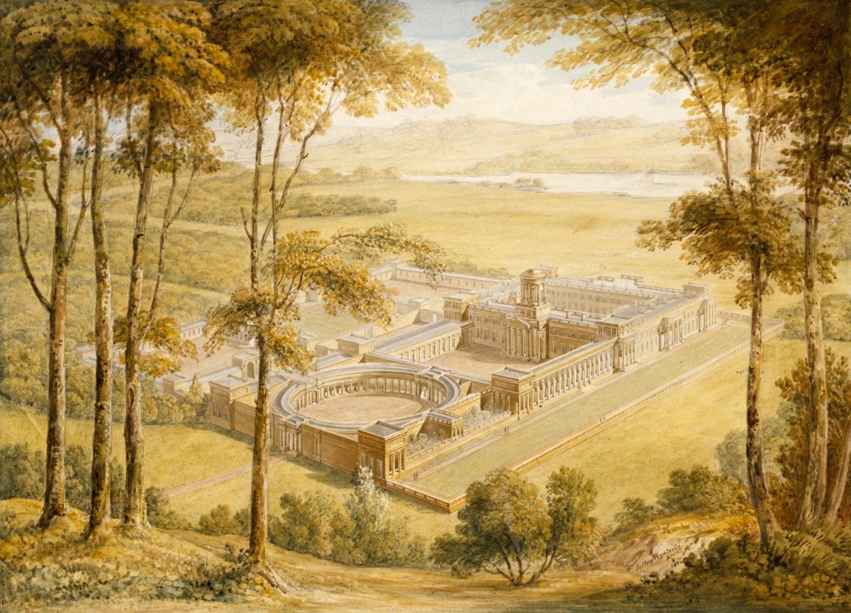 Sir Jeffry Wyatville RA, Design for a Mansion for the First Earl of Yarborough, Brocklesby Park, Lincolnshire: aerial perspective